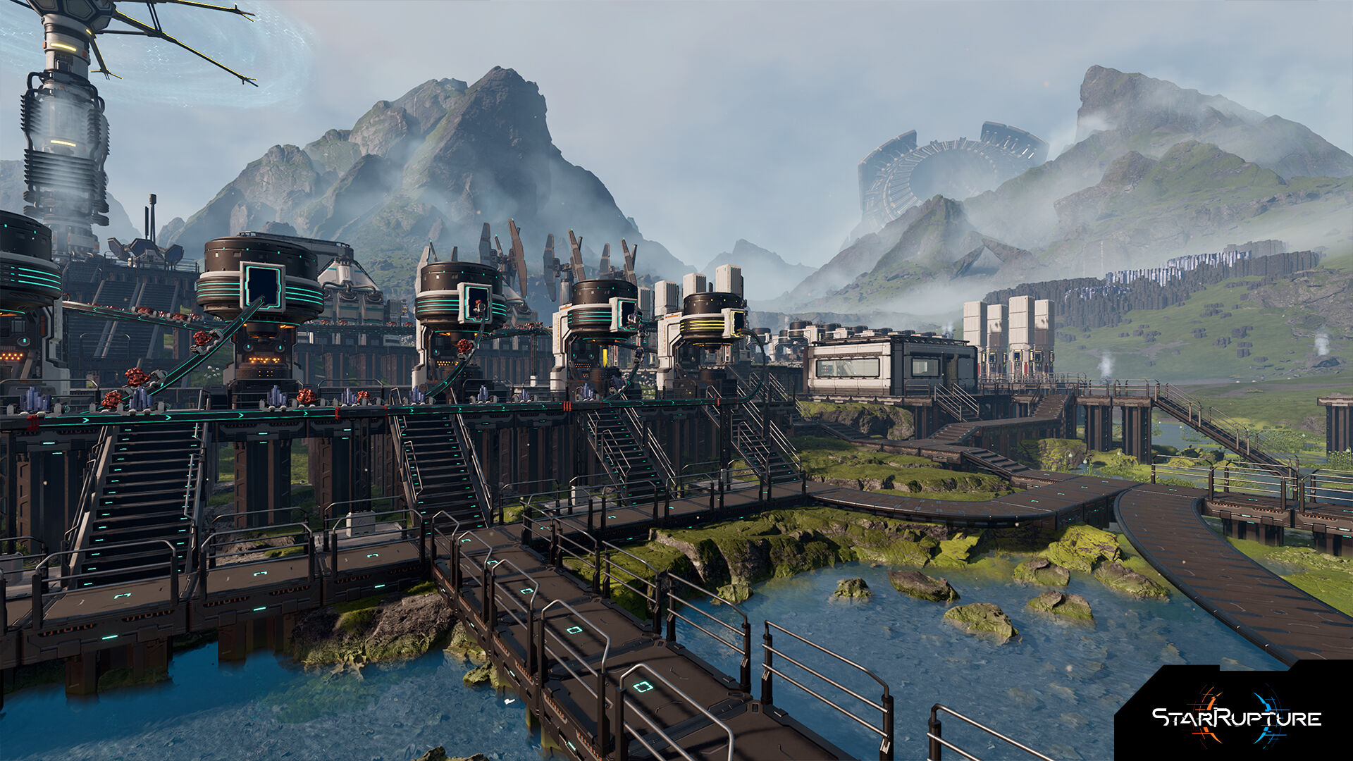 Industrielle Basis in StarRupture mit Extraktoren und Verarbeitungsanlagen